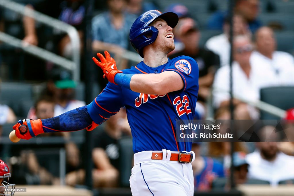 Mets Rattle Brett Baty of the New York Mets in action during a game against the ...