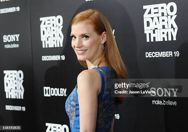 Actress Jessica Chastain attends the premiere of "Zero Dark Thirty" at the Dolby Theatre on December 10, 2012 in Hollywood, California.