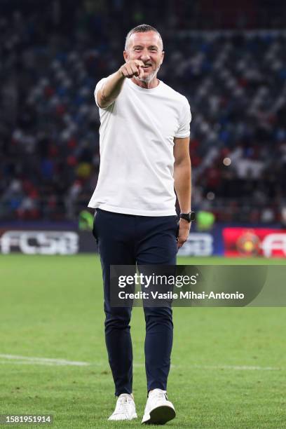 Mihai Stoica of FCSB reacts during the SuperLiga Round 4 match between FCSB and CFR Cluj at Stadionul Steaua on August 06, 2023 in Bucharest, Romania.