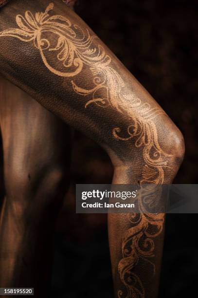 Preema models body art by Pavan Ahluwalia during a photo shoot in her studio on December 4, 2012 in Ilford,London England.