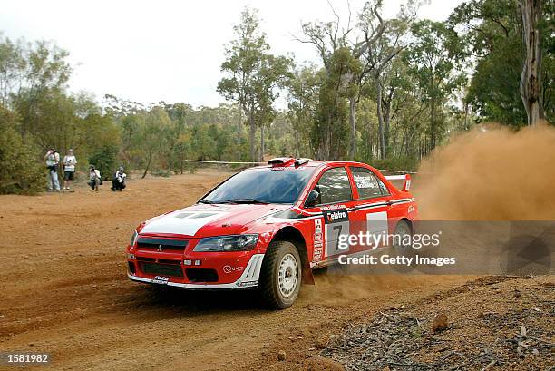 Francois Delecour of France and the Mitsubishi Lancer Evo WRC team in action during the shakedown of the Rally of Australia, the thirteenth round of...