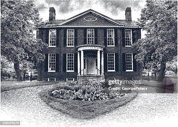 colonial house - historic home stock illustrations