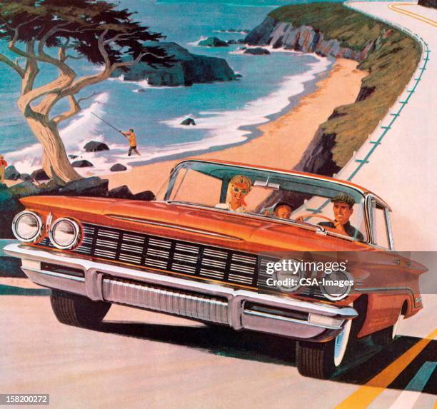 family driving in car - family travel stock illustrations