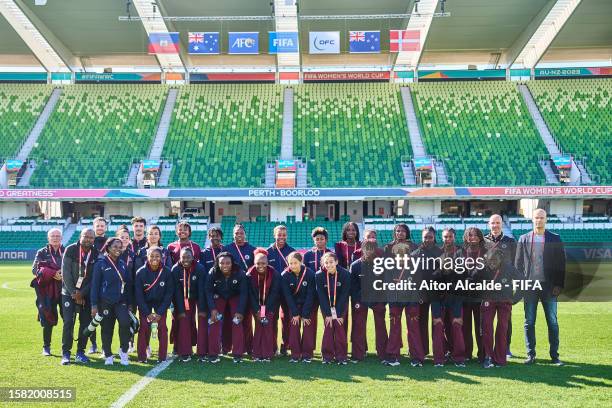 Team of Haiti pose for a picture during Haiti Stadium Familiarisation prior to their game against Denmark at Perth Rectangular Stadium on July 31,...