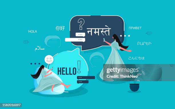 online multi language translator app. multilingual communication concept. - electronic dictionary stock illustrations