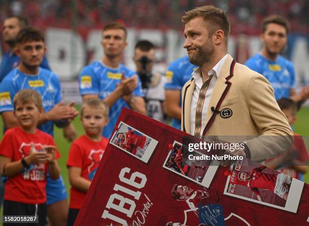 Jakub Blaszczykowski seen during the official farewell ceremony organized by the club and fans before Wisla Krakow vs Stal Rzeszow football match of...