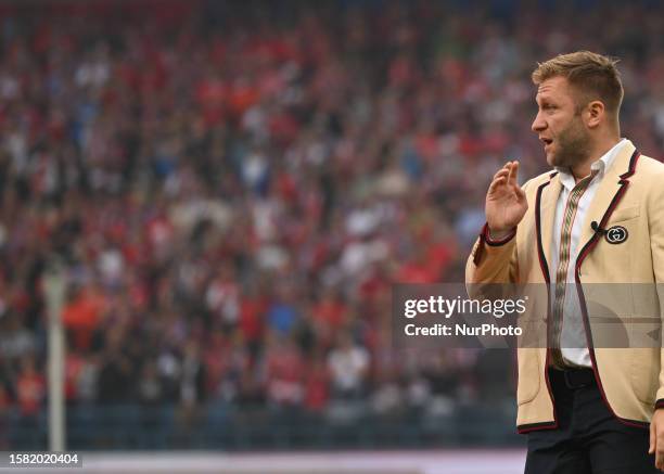 Jakub Blaszczykowski seen during the official farewell ceremony organized by the club and fans before Wisla Krakow vs Stal Rzeszow football match of...