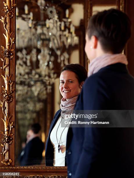 Kathleen Radtke of FF USV Jena poses after the DFB Women's Indoor Trophy Draw Ceremony on December 11, 2012 in Magdeburg, Germany.