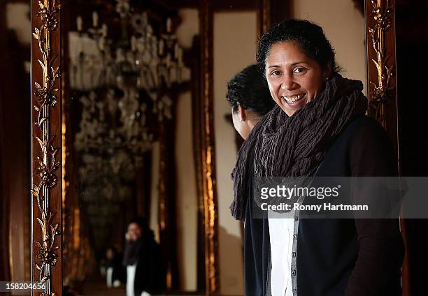Director of German Football Association , Steffi Jones, poses prior to the DFB Women's Indoor Trophy Draw Ceremony on December 11, 2012 in Magdeburg,...