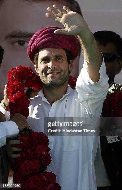 Congress General Secretary Rahul Gandhi during election campaign on December 11, 2012 in Sanand, India. Making his first appearance in the Gujarat...