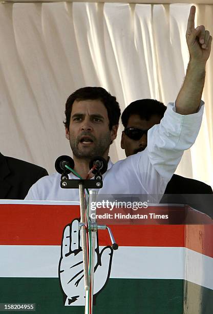 Congress General Secretary Rahul Gandhi during election campaign on December 11, 2012 in Sanand, India. Making his first appearance in the Gujarat...