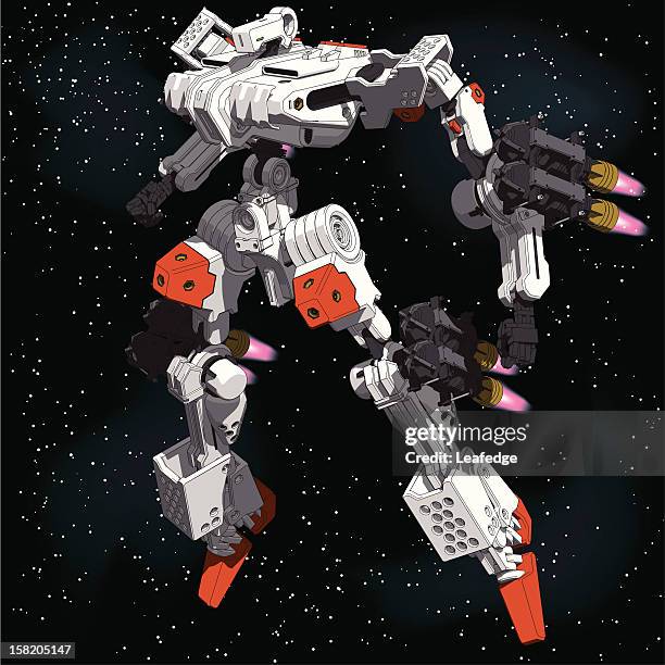 stockillustraties, clipart, cartoons en iconen met armored-loader for space(high-maneuver-package)[front left view] - manga