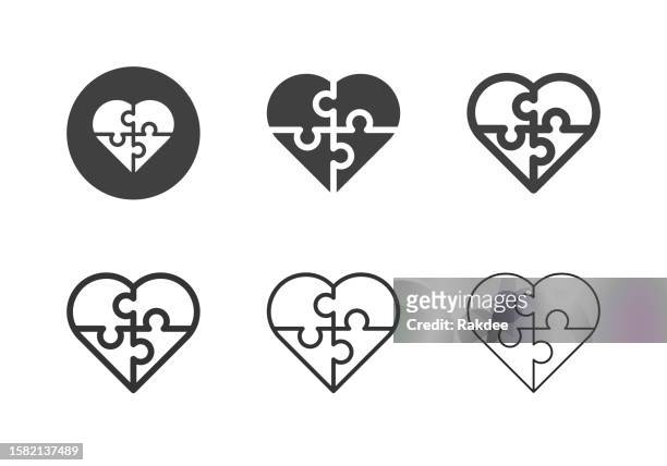stockillustraties, clipart, cartoons en iconen met puzzle heart icons - multi series - verstrengelen