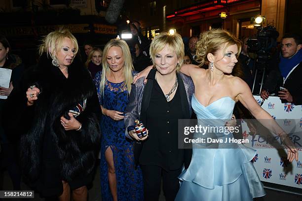 Judy Craymer, Emma Bunton, Jennifer Saunders and Geri Halliwell attend the "Viva Forever" press night at The Piccadilly Theatre on December 11, 2012...