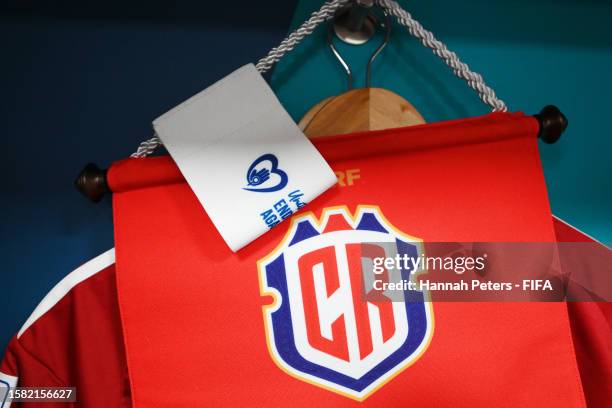 Detailed view of the Costa Rica match pennant in the dressing room prior to the FIFA Women's World Cup Australia & New Zealand 2023 Group C match...