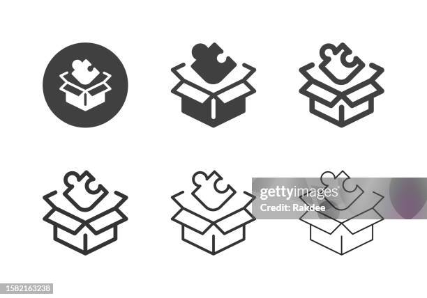 puzzle in box icons - multi series - empty box stock illustrations
