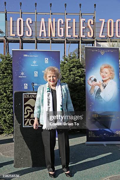 Betty White attends Betty "White Out" Tour at The Los Angeles Zoo with The Lifeline Program at Los Angeles Zoo on December 11, 2012 in Los Angeles,...