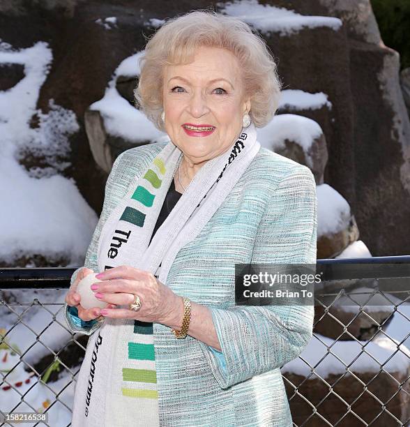 Betty White attends Betty "White Out" Tour at The Los Angeles Zoo with The Lifeline Program at Los Angeles Zoo on December 11, 2012 in Los Angeles,...