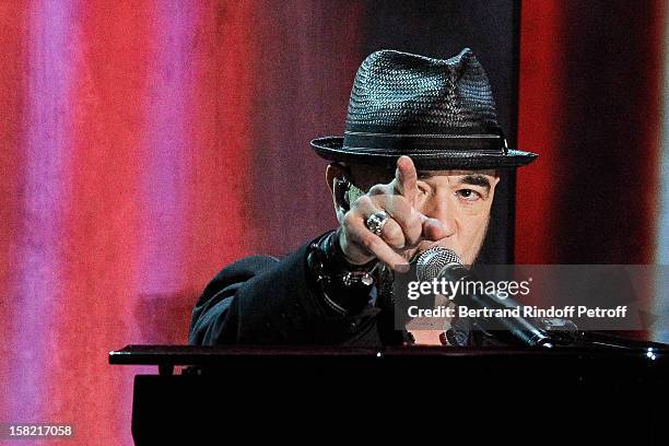 Singer Pascal Obispo performs during 'La Chanson De L'Annee 2012' Show Recording at Palais des Sports on December 10, 2012 in Paris, France.