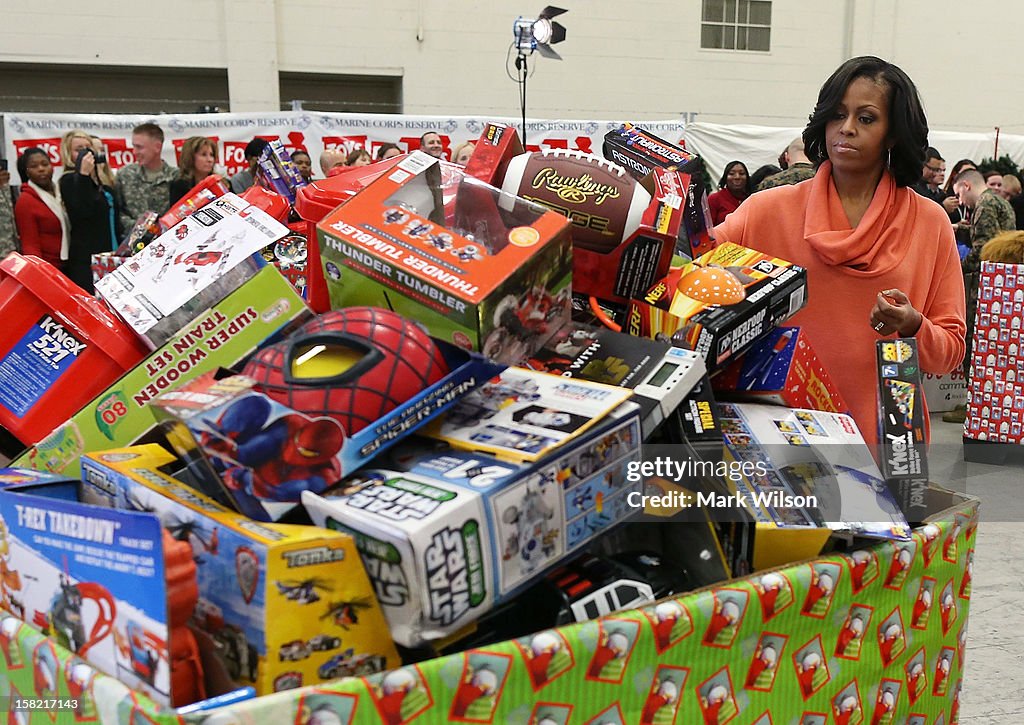 Michelle Obama Distributes Toys And Gifts At Joint Base Anacostia-Bolling