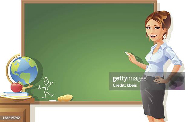 female teacher at blackboard - stick figure woman stock illustrations