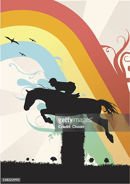 silhouette horse jumping - illustration - 馬術跳欄表演 幅插畫檔、美工圖案、卡通及圖標
