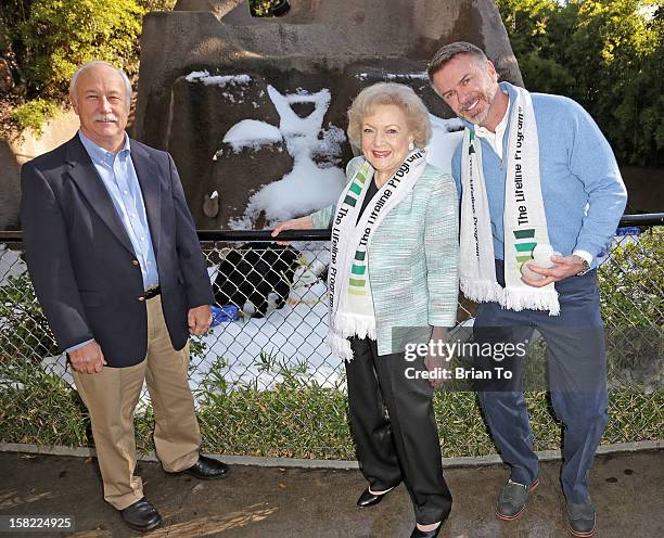 Los Angeles Zoo Director John R. Lewis, actress Betty White, and Lifeline Program Founder & CEO Wm. Scott Page attend Betty "White Out" Tour at The...