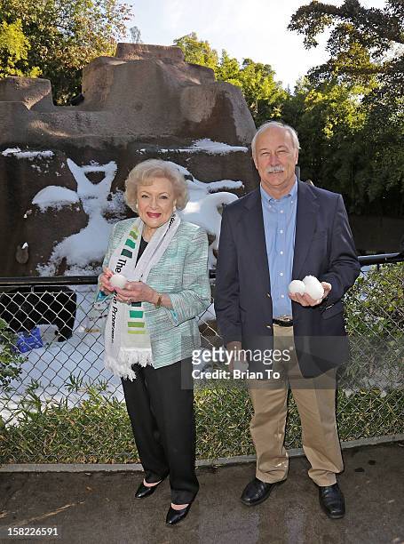Actress Betty White, and Los Angeles Zoo Director John R. Lewis attend Betty "White Out" Tour at The Los Angeles Zoo with The Lifeline Program at Los...