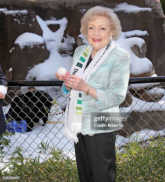 Actress Betty White attends Betty "White Out" Tour at The Los Angeles Zoo with The Lifeline Program at Los Angeles Zoo on December 11, 2012 in Los...