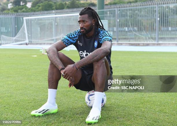 Zambo Anguissa of Napoli during a training session on July 30, 2023 in Dimaro, Italy.