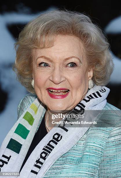 The Lifeline Program spokesperson Betty White hosts the "White Hot" Holiday Event at The Los Angeles Zoo on December 11, 2012 in Los Angeles,...