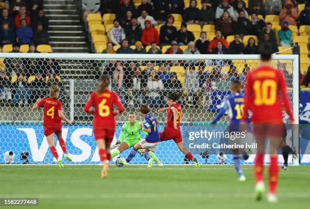 Hinata Miyazawa of Japan scores her team's first goal during the FIFA Women's World Cup Australia & New Zealand 2023 Group C match between Japan and...