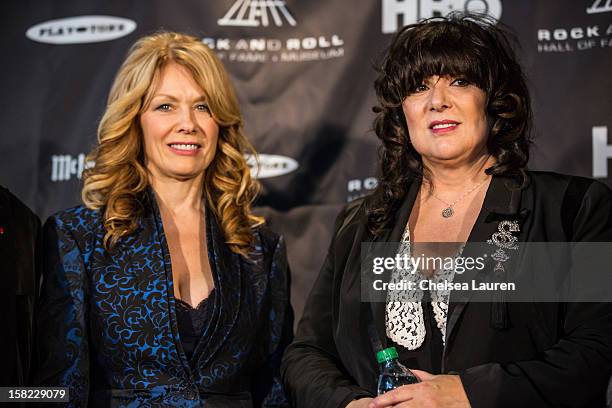 Musicians Nancy Wilson and Ann Wilson of Heart attend the Rock & Roll Hall of Fame 2013 Inductee Press Conference at Nokia Theatre L.A. Live on...