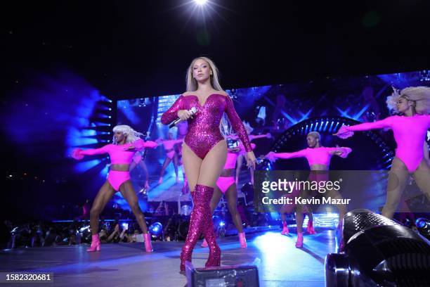 Beyoncé performs onstage during the "RENAISSANCE WORLD TOUR" at MetLife Stadium on July 30, 2023 in East Rutherford, New Jersey.