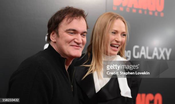 Quentin Tarantino and Uma Thurman attend a screening of "Django Unchained" hosted by The Weinstein Company with The Hollywood Reporter, Samsung...