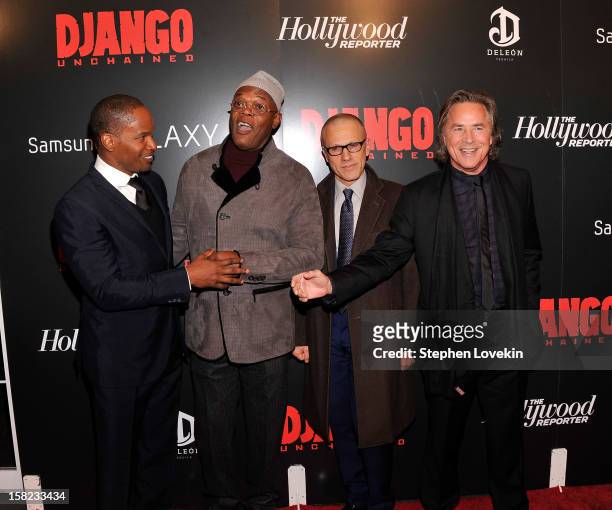 Jamie Foxx, Samuel L. Jackson, Christoph Waltz and Don Johnson attend a screening of "Django Unchained" hosted by The Weinstein Company with The...