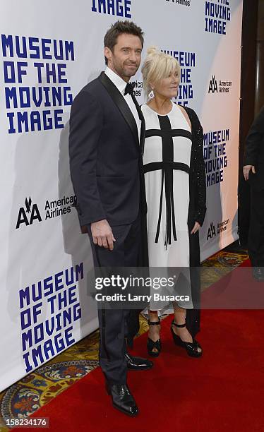 Actor Hugh Jackman and his wife Deborra-Lee Furness arrive at the Museum Of Moving Images Salute To Hugh Jackman at Cipriani Wall Street on December...