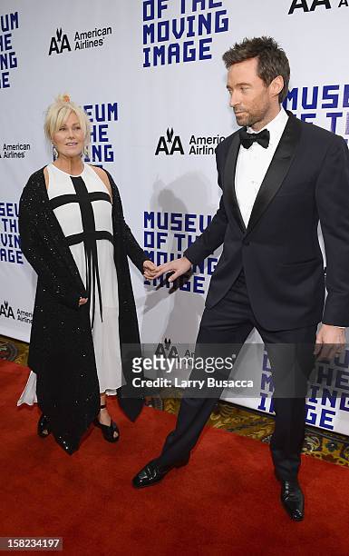 Actor Hugh Jackman and his wife Deborra-Lee Furness arrive at the Museum Of Moving Images Salute To Hugh Jackman at Cipriani Wall Street on December...