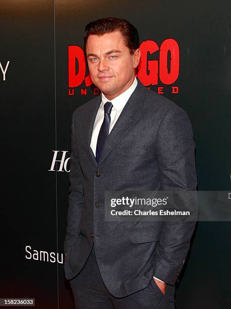 Actor Leonardo DiCaprio attends The Weinstein Company With The Hollywood Reporter, Samsung Galaxy And The Cinema Society Host A Screening Of "Django...