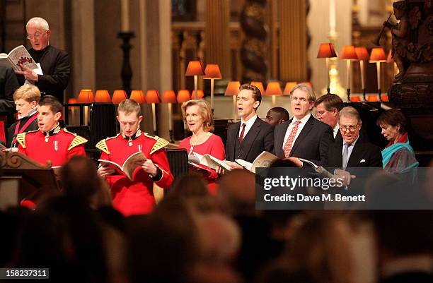 Juliet Stevenson, Tom Hiddleston, Robert Bathurst, Edward Fox and Celia Imrie attend the Cancer Research UK Christmas Carol Concert at St Paul's...