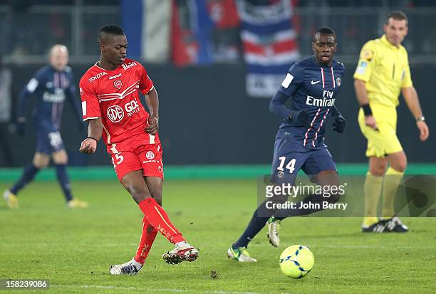 Nicolas Isimat of VAFC in action during the French Ligue 1 match between Valenciennes FC and Paris Saint-Germain FC at the Stade du Hainaut on...