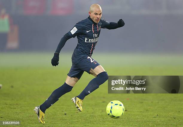 Christophe Jallet of PSG in action during the French Ligue 1 match between Valenciennes FC and Paris Saint-Germain FC at the Stade du Hainaut on...