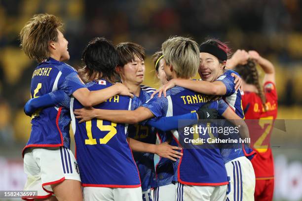 Mina Tanaka of Japan celebrates with teammates after scoring her team's fourth goal during the FIFA Women's World Cup Australia & New Zealand 2023...