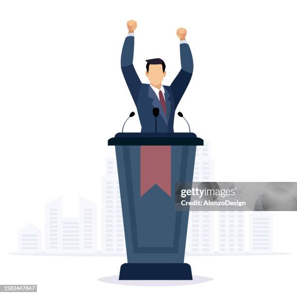 orator speaking from the tribune. politician man giving speech. - speaker podium stock illustrations
