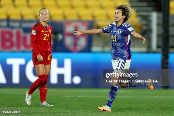 Mina Tanaka of Japan celebrates after scoring her team's fourth goal during the FIFA Women's World Cup Australia & New Zealand 2023 Group C match...