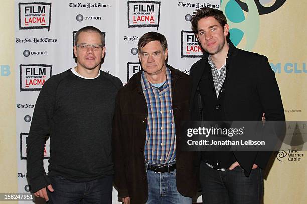 Matt Damon, Gus Van Sant and John Krasinski attend the Film Independent At LACMA - "Promised Land" Special Screening at Bing Theatre At LACMA on...