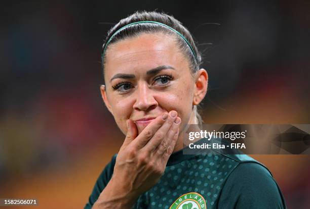 Katie McCabe of Republic of Ireland warms up prior to the FIFA Women's World Cup Australia & New Zealand 2023 Group B match between Ireland and...
