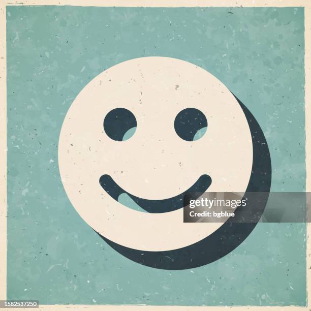 Smile Happy Face Emoji Icon In Retro Vintage Style Old Textured