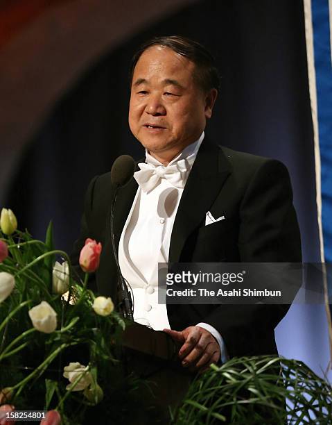 Nobel Prize in Literature Mo Yan of China addresses during the Nobel Banquet at Town Hall on December 10, 2012 in Stockholm, Sweden.