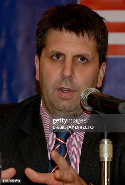 Mark Lippert US Assistant Secretary of Defense gestures during a press briefing of the 3rd Philippines-United States Bilateral Strategic Dialogue in...